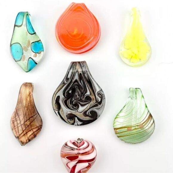 Vintage Murano Style Glass Pendants Lot of 7. Hand Blown - Picture 1 of 16
